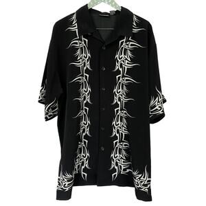 ODO Shirt Mens 2XL Black Tribal Flame Graphic Camp Button Up Bowling Y2K Goth 2X